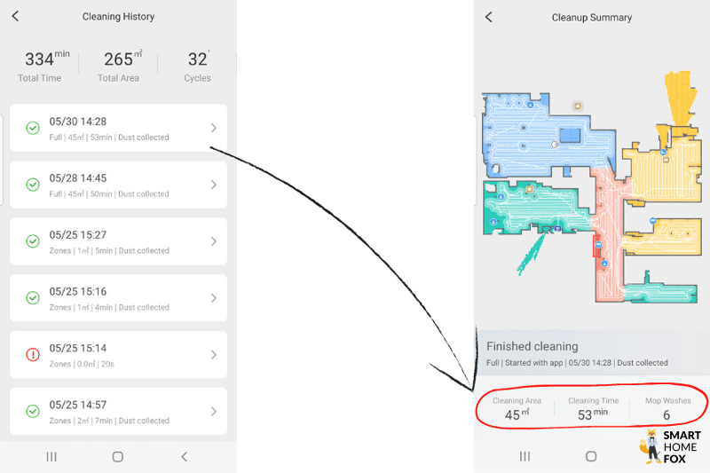 Reinigungshistorie wird in der Roborock S7 MaxV Ultra App eingesehen